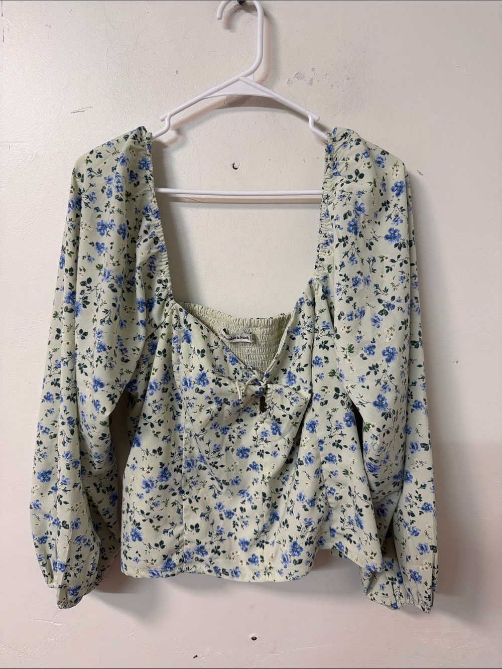 Abercrombie & Fitch Sage Green Blouse with Blue Floral Print